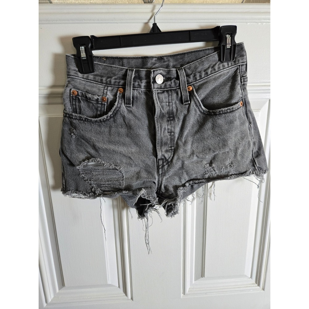 Levis 501 Original Distressed Gray Denim Cutoff Shorts Women Size W25 Button Fly
